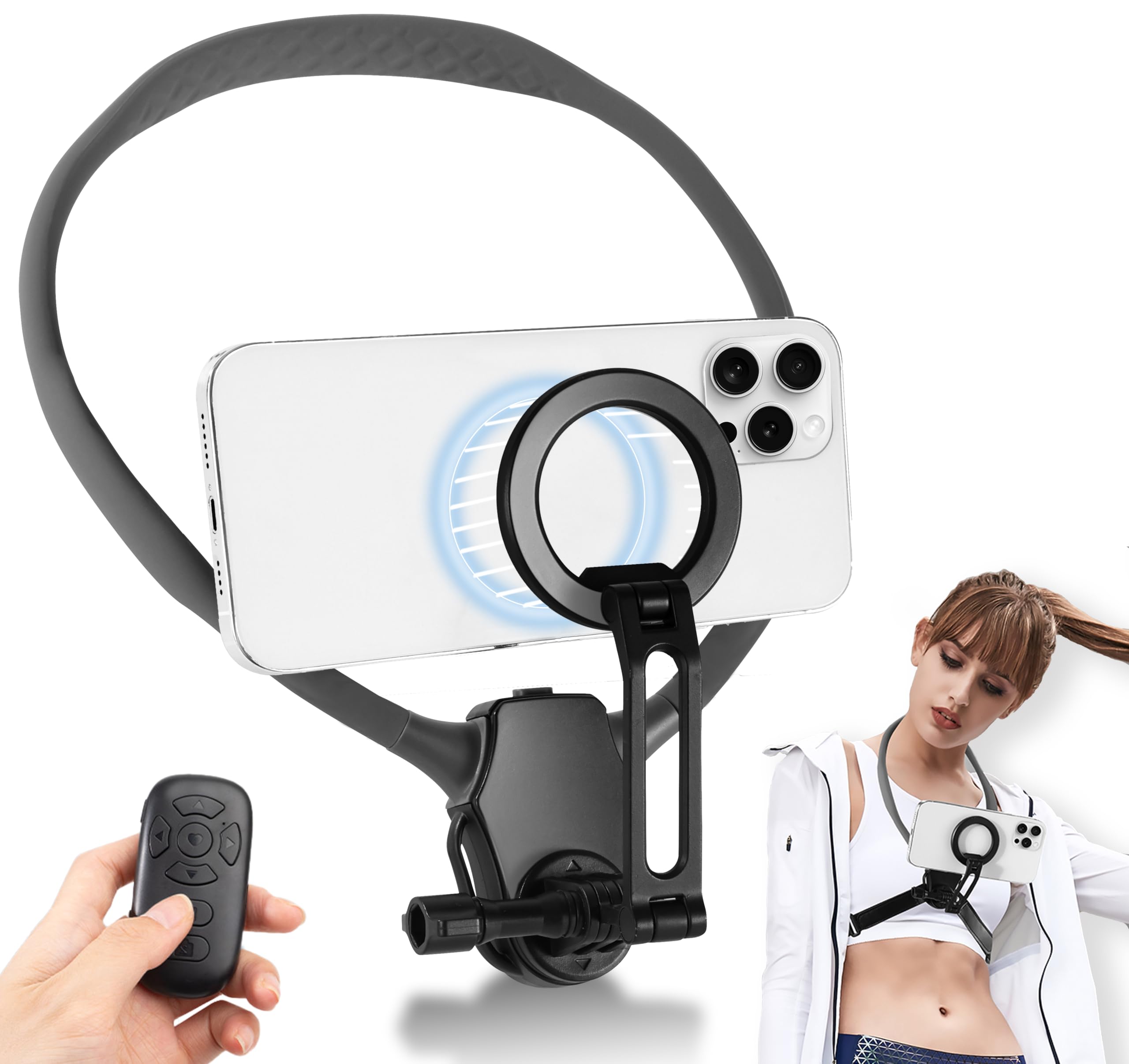 Xlmjdzq Magnetic Neck Phone Mount For Recording,Magnetic Phone Holder,Pov Phone Holder,Magnetic Neck Chest Mount With Wireless R